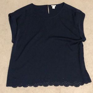 Navy silk top.  Key hole back one button.